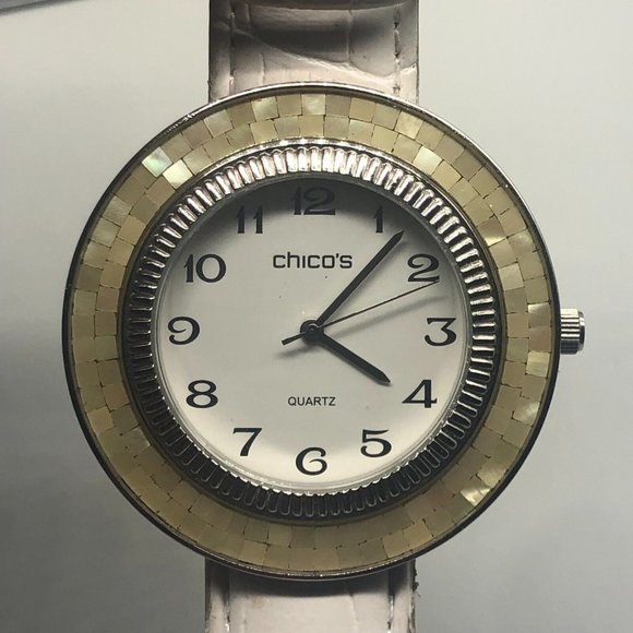 Chico's Accessories - 3/$30 Chicos Watch Women Silver Mosaic Tile Bezel Faux Leather Band New Battery